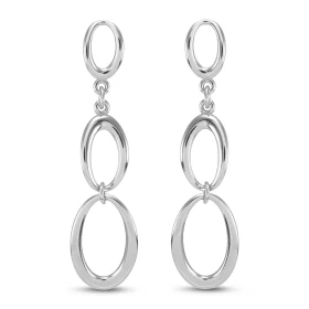 Boucles d oreilles pendantes argent rhodié composées 3 ovales Largeur : 12mm Longueur totale : 50mm Système d attache : po...