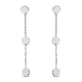 Boucles d oreilles pendantes argent rhodié composées 3 pastilles d argent 5 mm diamètre Largeur : 5mm Longueur totale : 46...