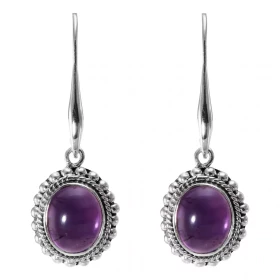 Boucles d oreilles Pendantes Argent 925 Améthyste Ovale 12x10mm Pierres ovales 12x10mm taillées cabochon Pierres fixées pa...