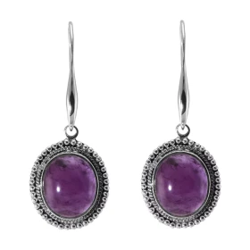 Boucles d oreilles Pendantes Argent 925 Améthyste Ovale 14x12mm Pierres ovales 14x12mm taillées cabochon Pierres fixées pa...
