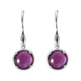 Boucles d oreilles Pendantes Argent 925 Améthyste Ronde 12mm Pierres rondes 12mm taillées cabochon Pierres fixées par un s...