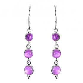 Boucles d oreilles Argent 925 Améthyste serties pierres rondes 5, 6 7mm diamètre Longueur : 5cm