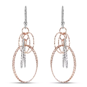 Boucles d oreilles pendantes argent rhodié argent rosé composées d anneaux ovales ciselés Largeur : 20mm Longueur totale :...