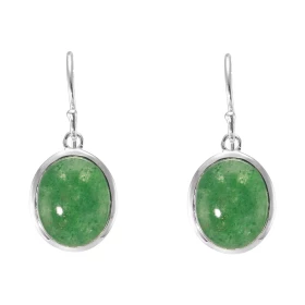 Boucles d oreilles Pendantes Argent 925 Aventurine Ovale 12x10mm Pierres ovales 12x10mm taillées cabochon Pierres fixées p...