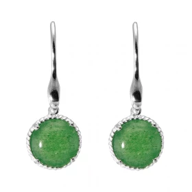 Boucles d oreilles Pendantes Argent 925 Aventurine Ronde 12mm Pierres rondes 12mm taillées cabochon Pierres fixées par un ...