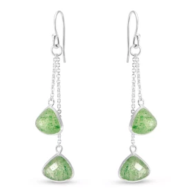 Boucles d oreilles Pendantes Argent 925 Aventurines Triangulaires Chaque boucle est composée 2 chainettes serties d une pi...