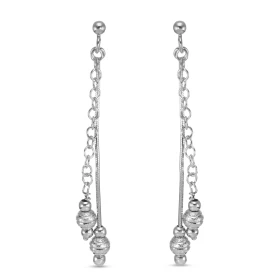 Boucles d oreilles pendantes argent rhodié composées 2 boules d argent texturées suspendues à une chainette maille serpent...