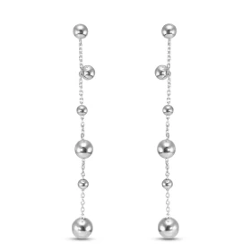 Boucles d oreilles pendantes argent rhodié composées 6 boules d argent d une chaînette 1,1mm large Largeur : 5mm Longueur ...