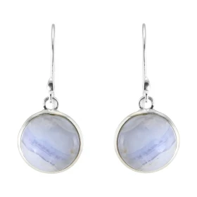 Boucles d oreilles Pendantes Argent 925 Calcédoine Bleue Ronde 12mm Pierres rondes taille cabochon 12mm diamètre Dimension...