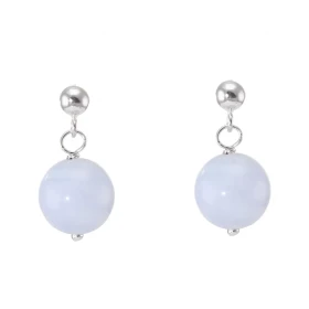 Boucles d oreilles Pendantes Argent 925 Calcédoine Boules 10mm Boucles d oreilles composées boules Calcédoine montées Arge...