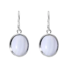 Boucles d oreilles Pendantes Argent 925 Calcédoine Ovale 12x10mm Pierres ovales 12x10mm taillées cabochon Pierres fixées p...