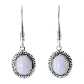 Boucles d oreilles Pendantes Argent 925 Calcédoine Ovale 12x10mm Pierres ovales 12x10mm taillées cabochon Pierres fixées p...
