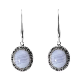 Boucles d oreilles Pendantes Argent 925 Calcédoine Ovale 14x12mm Pierres ovales 14x12mm taillées cabochon Pierres fixées p...