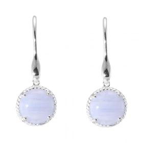 Boucles d oreilles Pendantes Argent 925 Calcédoine Ronde 12mm Pierres rondes 12mm taillées cabochon Pierres fixées par un ...