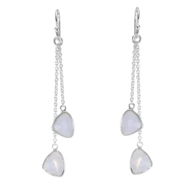 Boucles d oreilles Pendantes Argent 925 Calcédoines Triangulaires Chaque boucle est composée 2 chainettes serties d une pi...