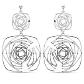 Boucles d oreilles pendantes argent rhodié composées 2 carrés spirales Largeur : 36mm Longueur totale : 60mm Système d att...