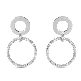 Boucles d oreilles pendantes argent rhodié composées d un cercle lisse un cercle texturé 15mm diamètre Largeur : 15mm Long...
