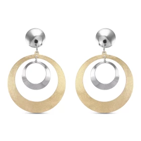 Boucles d oreilles pendantes argent rhodié composées 2 cercles lisse d un cercle argent doré brossé Largeur : 30mm Longueu...