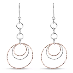 Boucles d oreilles pendantes argent rhodié argent rosé composées cercles ciselés Largeur : 25mm Longueur totale : 58mm Sys...