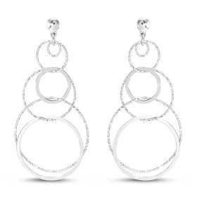 Boucles d oreilles pendantes argent rhodié composées d un cercle lisse 4 cercles ciselés Largeur : 30mm Longueur totale : ...