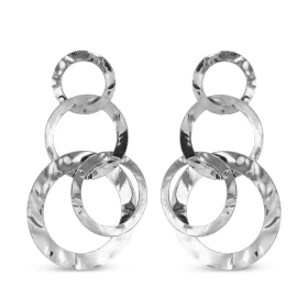 Boucles d oreilles pendantes argent rhodié composées 4 cercles martelés Largeur : 20mm Longueur totale : 35mm Système d at...