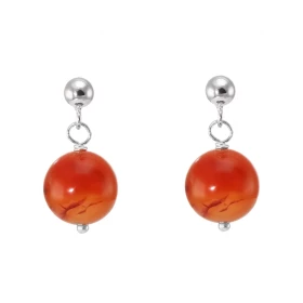 Boucles d oreilles Pendantes Argent 925 Cornaline Boules 10mm Boucles d oreilles composées boules Cornaline montées Argent...