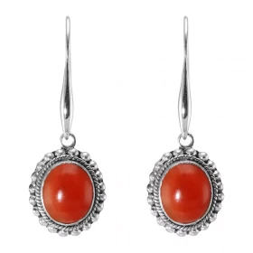 Boucles d oreilles Pendantes Argent 925 Cornaline Ovale 12x10mm Pierres ovales 12x10mm taillées cabochon Pierres fixées pa...