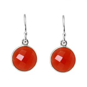 Boucles d oreilles Pendantes Argent 925 Cornaline Ronde facettée 9mm Pierres rondes facettées 9mm diamètre Dimensions d un...