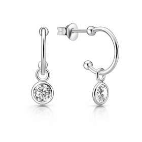 Boucles d oreilles pendantes argent 925 forme demi créole un oxyde zirconium serti clos 4,5mm Longueur totale : 15mm Systè...