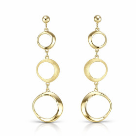 Boucles d oreilles pendantes argent 925 doré composes 2 cercles lisses 10 17mm un cercle brossé 12 mm diamètre Longueur to...
