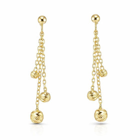 Boucles d oreilles pendantes argent 925 doré composées 3 chaînettes maille forçat 1,3mm large 3 boules argent doré ciselée...