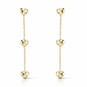 Boucles d oreilles pendantes argent 925 doré composées 3 coeurs 5x4mm une chaînette maille forçat 1,1mm large Longueur tot...