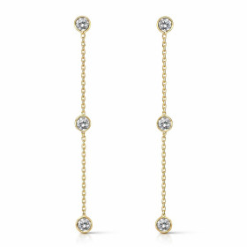 Boucles d oreilles pendantes argent 925 doré composé 3 oxydes zirconium sertis clos 4mm large d une chaînette maille força...