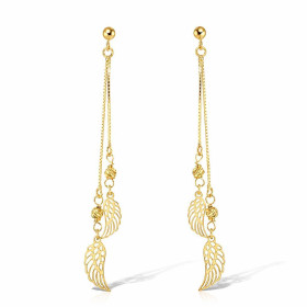 Boucles d oreilles pendantes argent 925 doré composées 2 ailes dont plus grande mesure 6x12mm, 2 boules ciselées 3mm large...