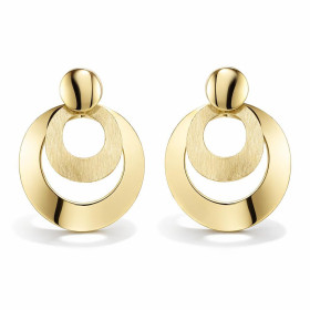 Boucles d oreilles pendantes argent 925 doré composées d un cercle lisse 21mm large un cercle brossé 13mm large Longueur t...