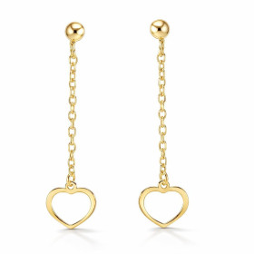 Boucles d oreilles pendantes argent 925 doré composées d un coeur 8x7mm d une chaînette maille forçat 1,3mm large Longueur...