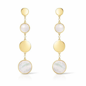 Boucles d oreilles pendantes argent 925 doré composées 4 disques dont 2 sertis nacre Largeur : 12mm Longueur totale : 54mm...