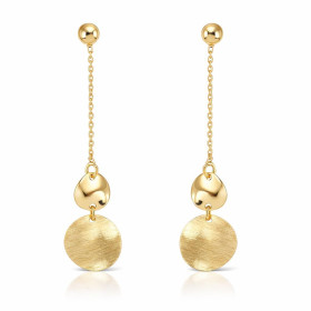 Boucles d oreilles pendantes argent 925 doré composées d un disque ondulé lisse un disque ondulé brossé 11mm diamètre Long...