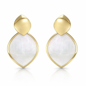 Boucles d oreilles pendantes argent 925 doré composées d une navette lisse une navette sertie nacre 20x24mm Longueur total...