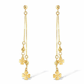 Boucles d oreilles pendantes argent 925 doré composées 2 trèfles porte bonheur dont le plus grand mesure 7mm large, 2 boul...