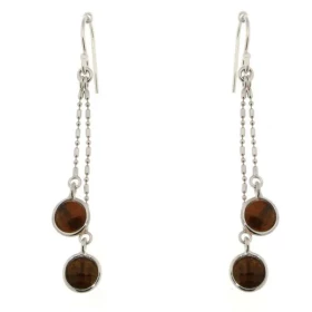 Boucles d oreilles Pendantes Argent 925 Oeil tigre Pierres rondes facettées 6mm diamètre Longueur: 50 mm