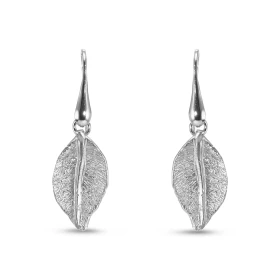 Boucles d oreilles pendantes argent rhodié composées d une feuille 12x21mm Largeur : 12mm Longueur totale : 38mm Système d...