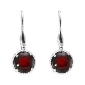 Boucles d oreilles Pendantes Argent 925 Grenat Rond 12mm Pierres rondes 12mm taillées cabochon Pierres fixées par un serti...