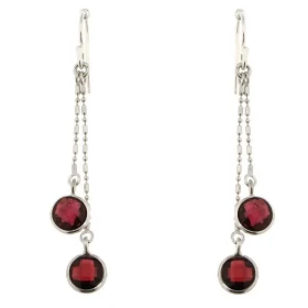 Boucles d oreilles Pendantes Argent 925 Grenat Pierres rondes facettées 6mm diamètre Longueur: 50 mm 