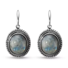 Boucles d oreilles Pendantes Argent 925 Labradorite Ovale 14x12mm Pierres ovales 14x12mm taillées cabochon Pierres fixées ...