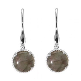 Boucles d oreilles Pendantes Argent 925 Labradorite Ronde 12mm Pierres rondes 12mm taillées cabochon Pierres fixées par un...