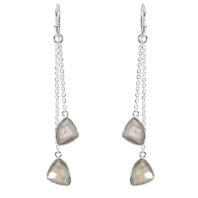 Boucles d oreilles Pendantes Argent 925 Labradorites Triangulaires Chaque boucle est composée 2 chainettes serties d une p...