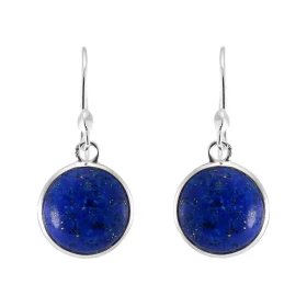 Boucles d oreilles Pendantes Argent 925 Lapis lazuli Rond 12mm Pierres rondes taille cabochon 12mm diamètre Dimensions d u...