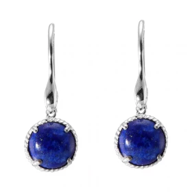 Boucles d oreilles Pendantes Argent 925 Lapis Lazuli Rond 12mm Pierres rondes 12mm taillées cabochon Pierres fixées par un...