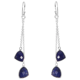 Boucles d oreilles Pendantes Argent 925 Lapis Lazuli Triangulaires Chaque boucle est composée 2 chainettes serties d une p...